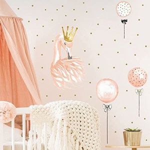 WandSticker4U®- Stickers muraux fille FLAMANT QUEEN romantique (86x100 cm) I Autocollant mural ballons rose aquarelle animaux point princesse I Déco murale chambre fille anniversaire bébé (WandSticker4U®, neuf)
