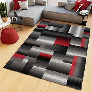 TAPISO Maya Tapis Poil Court Moderne Noir Gris Rouge G&eacute;om&eacute;trique Motif Rectangle Tapis Salon Chambre Salle &agrave; Manger Adulte Bureau Oeko-TEX R&eacute;sistant 130 x 190 cm (TAPISO-FR, neuf)