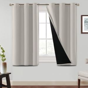 BellaHills Rideau Occultant Court,100% Rideau Occultant,Double Rideaux Occultant et Thermique,pour Salon et Chambre,117x132 CM,2 Panneaux,Nature Écru (BellaHills, neuf)