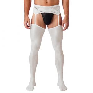 FEESHOW Collant Homme Sexy Transparent sous-vêtement Stocking Erotique Legging Sport Fitness Jogging Musculation Bas De Pyjama Plaisir Blanc Taille Unique (FEESHOWSTORE, neuf)