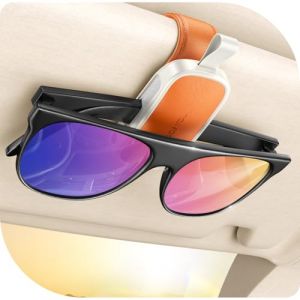JOYROOM Porte Lunettes pour Voiture, 2026 Magn&eacute;tique Support Lunette Voiture, Universel Porte Lunettes de Soleil Auto en Cuir, Clip Lunettes De Soleil Compatible avec Tous Types de Lunettes (Orange) (XLH Tech, neuf)