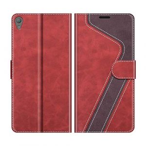 MOBESV Coque pour Sony Xperia E5, Housse en Cuir Magn&eacute;tique Fonction Stand &Eacute;tui pour Sony Xperia E5, &Eacute;l&eacute;gant Rouge (NineFox, neuf)