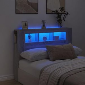 IKAYAA Tête de lit à LED Tête de lit avec Rangement Tete de lit 140 cm Têtes de lit pour Adulte-Sonoma gris-140 x 103.5 cm (Zhuo su ao, neuf)