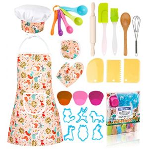 KAEGREEL Kit Petit Chef Cuisine Enfant avec Tablier Licorne, 26 Pièces Jouet Cuisine Ustensile avec Toque Cuillères Fouet, Chef Jeu de Rôle Cadeaux pour Garçons Filles 3 4 5 6 7 Ans (Orange) (KAEGREEL, neuf)