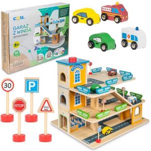 Coil Garage de Stationnement en Bois pour Enfants - Garage Voiture Enfants - Garage à Trois Étages avec Ascenseur et Accessoires - Garage en Bois Jouet (Seleo GmbH, neuf)