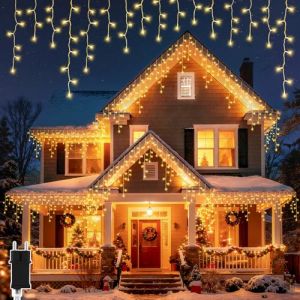 Dalugo Guirlande lumineuse de No&euml;l blanc chaud, 15m 480 LED Guirlande lumineuse ext&eacute;rieure avec minuterie 6h, alimentation par secteur, guirlande &eacute;tanche &agrave; 8 modes pour balcon, toit, fen&ecirc;tre, cl&ocirc;ture (Dalugo, neuf)