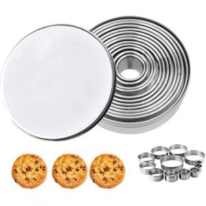 FINEVERNEK 12PCS Emporte Piece Rond, Emporte-pièces Patisserie en Acier Inoxydable, Round Cookie Cutters, Emporte pièce Cuisine Biscuits Rond, Cercle Patisserie pour Pâtes à Sucre avec Boîte Ronde (MOULLY, neuf)