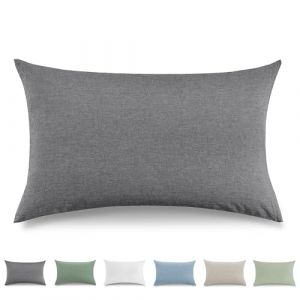 TOCOMOA Taie Oreiller 40x70 cm Lot De 2，Housse Coussin 100% Coton Lav&eacute; Doux, Aspect Lin Et Respirant, Taie d Oreiller Gris Fonc&eacute; avec Fermeture &eacute;Clair (Dream Lake UK, neuf)
