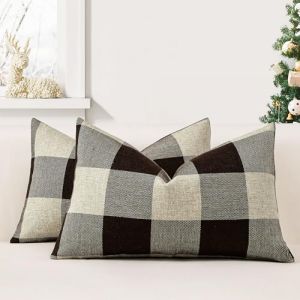 JOTOM Lot de 2 Housses de Coussin 30x50 cm de Plaid Classique de Noël Housses de Coussin Maison de Campagne Taie d'oreiller Décoratifs pour Canapé, Salon et Lit(Marron) (Jotom Europe, neuf)