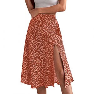 Générique Jupe Longue Femme Ete Fluide Bohème Jupe de Plage Femme Robe Florale Femme Chic Jupe Taille Haute Decontractée Jupes Femmes D éTé Jupe Mi Longue Femme Jupe Portefeuille Femme Femme Mode (KEIDE, neuf)
