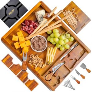 Plateau &agrave; Fromage en Bois et Couteaux &agrave; Fromage &ndash; Planche Apero en Acacia, Meilleur que Planches &agrave; Charcuterie en Bambou - Plateau de Service Repas, Assiette pour Aperitif Petit-D&eacute;jeuner - Id&eacute;e Cadeau (BlauKe, neuf)