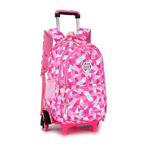 BOZONLI Sac &agrave; Dos avec Roulettes, Femmes Trolley Bag Scolaire Cartable &agrave; Roulettes pour Filles, Ros&eacute; (BOZONLI, neuf)