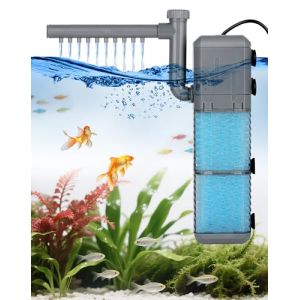 Filtre Aquarium Réglable Pompe Aquarium 800L/H 9W Ultra-Silencieux Filtre Intérieur Aquarium Double Mousse Filtrante pour Aquariums de Moins de 250 L (EUWOGAS, neuf)
