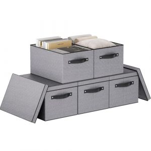 YheenLf 5 pièces Paniers Rangement, Boîte en Tissu Pliables avec Couvercle et 2 Poignée, Casier Vetement, Storage Boxs pour Chambre à Coucher, Salon, Armoire, Gris, 42x30x26cm (YheenLf, neuf)