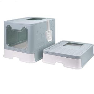 XUANYU Bac à Litière pour Chat Fermée Taille XL, Grande Maison de Toilette Chat Pliable avec Couvercle, Tiroir à Litière avec Pelle, WC pour Chats, Jusqu'à 7 kg/15 lbs, 51×41×38 cm (Bleu) (XUASHW, neuf)