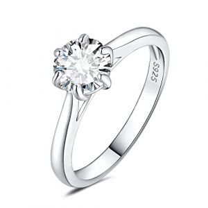 JewelryPalace 1ct Classique Moissanite Bague Taille Rond Solitaire Pierre Argent Massif 925 Femme, Diamant Simulé Bague Argent Fiançailles Mariage Promise Alliance, Ensemble Bijoux Femme Mariee (jewelrypalace, neuf)