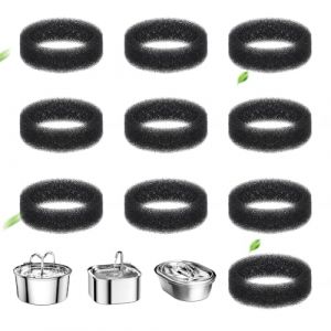 Lot de 10 éponges filtrantes rondes en mousse pour fontaine à boisson pour chat - Éponge filtrante de rechange pour fontaine à eau de 2,5 l, 2,2 l, 2,2 l, compatible avec pompe à eau SMA-800 (noir, 10 (DODOCAT FR, neuf)