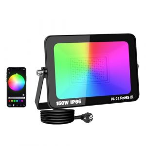 SKYWORLD 150W RGB Projecteur LED Exterieur, Intelligente RGB Spot LED Extérieur, Smart Floodlight avec APP Control, Etanche Eclairage Exterieur LED Couleur avec Prise pour Jardin, Patio, Cour (SKYWORLD-EU, neuf)