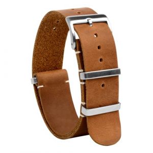 TStrap NATO Bracelet Montre Cuir – Marron Dégagement Rapide Bracelets pour Homme Femme – G10 Souple Militaire Remplacement Connectée Boucle – 18mm 20mm 22mm 24mm (Loenzo-UK, neuf)