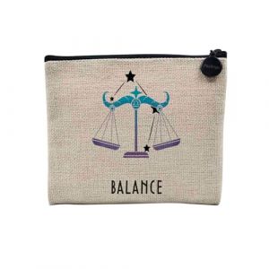 Pochette en Lin - Balance Signe Astrologie Prevision Stellaire C&eacute;leste Solaire Sideral Etoile - Trousse Maquillage en Toile Aspect Lin - Porte Monnaie - 15 x10 cm (FabulousBOUTIK, neuf)