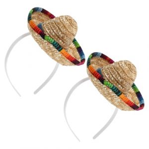 VANZACK Lot de 2 Mini Serrage-T&ecirc;tes Sombrero Mexicain en Paille Diam&egrave;tre 16 CM Bandeau pour Chapeau de F&ecirc;te Mexicain Accessoires Photo pour Carnaval et D&eacute;guisement Anniversaire et (Theo Lian, neuf)
