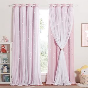 NICETOWN Rideaux Occultant Rose - Rideau Chambre Fille Double Rideaux Décoration de Fenêtre Couleurs Dégradés avec Motif d'Etoiles pour Enfant, L 132 x H 260 cm, Rose Clair, 2 PCs (RYB HOME EU, neuf)