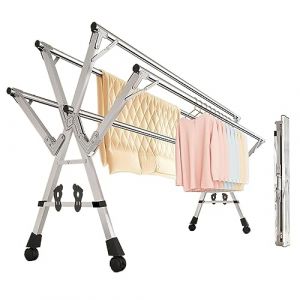 Etendoir a Linge Interieur Pliant, Etendage Linge Exterieur Retractable, Sechoir a Linge Pliable, Etendoir a Linge Extensible, Séchoir Sur Roulettes, Clothes Rack 5 Canne Grand Espace ( 240cm) (YSUEFIJO Store, neuf)