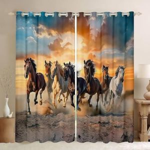 ZZTBQ Cadeau Cheval 2 Pièces Rideaux Occultants Enfant Cheval Chevaux Rideau Occultant Opaque à Oeillets thème des Animaux 100x140cm pour Chambre d'enfant et Salon (ZZTBQ, neuf)