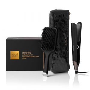 ghd - Coffret lisseur cheveux ghd Chronos - Fer &agrave; lisser professionnel (Noir) - Brosse et pochette incluses - Coiffage 3x plus rapide, sans dommage - Lisseur boucleur, id&eacute;al tous types de cheveux (Peyrouse Hair Shop, neuf)
