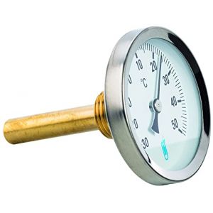 DISTRILABO Thermom&egrave;tre bim&eacute;tallique plongeur axial - 15x21 - cadran &Oslash;63mm Sonde long 60mm - 0 &agrave; 120&deg;C - Mesure et contr&ocirc;le (Mister Materiaux, neuf)