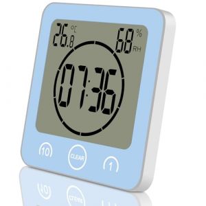 ALEENFOON Num&eacute;rique Horloge &eacute;tanche Douche Ventouse de Salle de Bain Murale Minuterie de Cuisine Hygrom&egrave;tre Thermom&egrave;tre Int&eacute;rieur Cuisine Grand &eacute;cran R&eacute;veil Num&eacute;rique &agrave; Pile (Bleu) (Aleenfoon-EU, neuf)