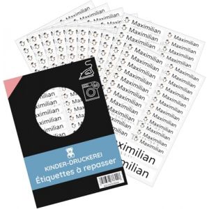 200 pièces (blanches) étiquettes thermocollantes personnalisées/pour vêtements/étiquettes de linge 3 tailles dans un set de feuilles/jusqu'à 90 degrés/pour la maternelle, la garderie et l'école (tampon-personnalisé, neuf)