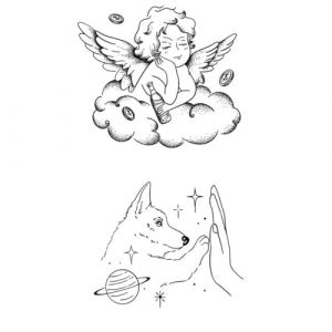 5 PCS Temporary Tattoos Autocollants De Tatouage À Base De Plantes, Jus, Dessin Animé D'Ange, Dos, Étanche, Longue Durée, Simulation De Tatouage Pour Hommes Et Femmes (weishurongshaomao, neuf)