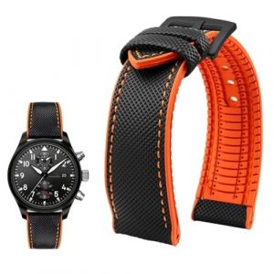 PctkeLsend Bracelet de montre &eacute;tanche en toile et caoutchouc for homme, 19-24 mm, compatible avec Breitling, Omega, IWC, Citizen, TUDOR et Hamilton(Black Orange Black A,21mm) (PeiLINpppppp, neuf)