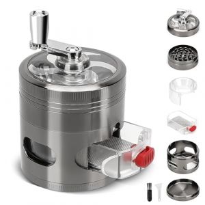 Grinder en alliage de zinc avec couvercle magnétique, manivelle et tiroir, moulin à herbe avec grattoir à pollen et brosse de nettoyage (LYDZ-EU, neuf)