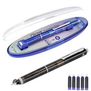 Stylo plume rétractable : 0,38 mm, encre bleue et noire, corps transparent, comprend 5 cartouches d'encre rechargeables, écriture lisse, sans fuite, stylo à pointe fine rechargeable pour bureau et (KyneLit, neuf)