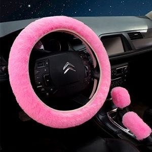 Couverture de Volant de Voiture, Housse de Volant de Voiture en Peluche, Housse de Volant d'hiver, Couvre Volant Voiture Caches, pour Volants d'un Diam&egrave;tre de 38 cm, Rose (DORRP, neuf)