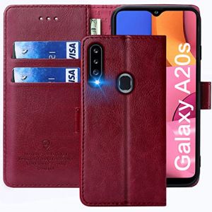 FMPCUON Coque pour Samsung Galaxy A20S, &Eacute;tuis &agrave; Rabat Samsung Galaxy A20S,Premium PU Etui Housse en Cuir Portefeuille de Protection Magn&eacute;tique pour Samsung Galaxy A20S,Rouge (FMPCUON-EUR, neuf)