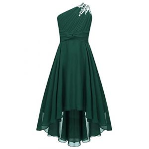 TiaoBug Enfant Fille Robe Princesse Soir&eacute;e &agrave; Perles Une &Eacute;paule Pliss&eacute; Robe Demoiselle d'honneur Mariage C&eacute;r&eacute;monie Robes de Bal Carnaval F&ecirc;te 6-16 Ans Army Green 11-12 Ans (TB TRADING, neuf)