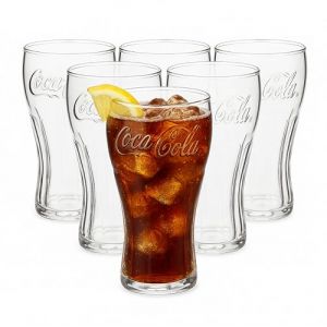 Van Well Coca-Cola Lot de 6 verres à contour calibrés de 0,30 l avec inscription en relief – Passe au lave-vaisselle – Verre classique au design rétro (Van Well, neuf)