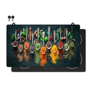 KitchyMist Prot&egrave;ge Plaque Induction Cuill&egrave;res d&rsquo;Herbes et &Eacute;pices - 90x52 cm - D&eacute;co cuisine - Protection pour plan de travail - Cuisson prot&eacute;g&eacute;e - Fond de hotte de cuisine (KitchyMist, neuf)