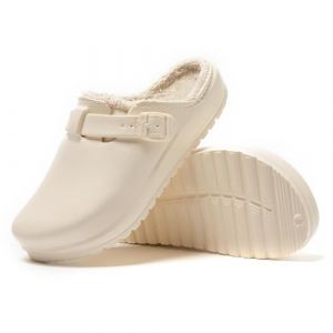 JOMIX Sabot Fourrure Femme Homme avec Boucle en Caoutchouc EVA Chaussons Fourrure Femme Homme Hiver Pantoufles Femme Imperm&eacute;able Chaude Confortable (Blanc, 38) (JOMIX EUROPE, neuf)