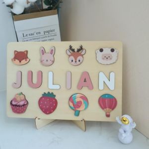 jfs Puzzle Personnalis&eacute; Prenom en Bois Personnalis&eacute; Puzzle Bebe 1 an Cadeau Personnalis&eacute; Enfant Cadeau Anniversaire 1 an Fille (JINFUDIAN, neuf)
