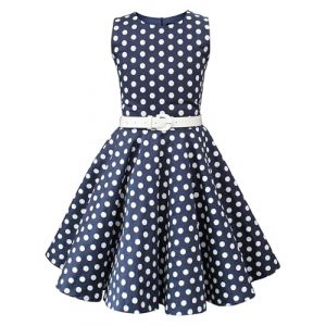 BlackButterfly Enfants Robe Ann&eacute;es 50 Vintage &agrave; Pois 'Audrey' (Bleu Nuit - Pois, 3-4 Ans) (BlackButterfly Clothing, neuf)