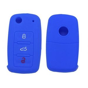 Happyit Cas de Couverture de Cl&eacute; de Voiture de Silicone pour Volkswagen VW Polo Passat B5 Golf 4 5 6 Jetta Mk6 Tiguan Gol CrossFox Plus EOS Scirocco Beetle 3 Boutons Cl&eacute; Intelligente (Bleu fonc&eacute;) (Happyit66, neuf)