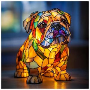 Veilleuse de Table en r&eacute;sine teint&eacute;e repr&eacute;sentant Un Bouledogue fran&ccedil;ais, id&eacute;ale pour Les Amoureux des Chiens(#A) (FQSM, neuf)