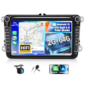 [2+64GB] CAMECHO Android 13 Carplay Android Auto Autoradio pour VW Golf 5 Golf 6 Passat Touran Polo Skoda, 8 Pouces &eacute;cran Tactile avec Commande au Volant GPS/WiFi/Bluetooth/HiFi/FM/RDS/+AHD Cam&eacute;ra (DaZhenTai DIRECT, neuf)