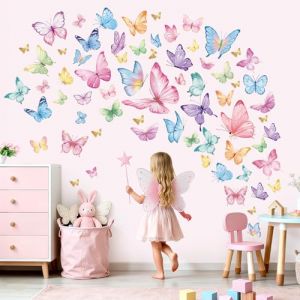 wondever Stickers Muraux Papillon Color&eacute;s Autocollants Muraux Stickers Mural Aquarelle Papillon pour Chambre fille B&eacute;b&eacute; P&eacute;pini&egrave;re Chambre Enfants (Wondever EU, neuf)