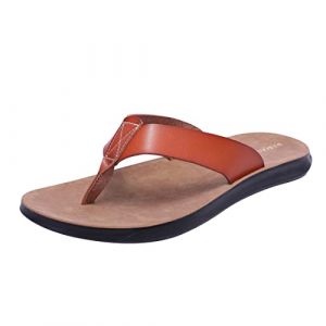 Harssidanzar Sandales tongs pour hommes, string d'été confortable soutien de la voûte plantaire chaussures de plage en cuir microfibre doux KM215,Cognac,taille 45 (Harssidanzar Store, neuf)