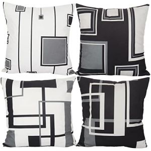 Aoihrraan 50x50cm Lot de 4 Housse de Coussin Noire Blanc Moderne G&eacute;om&eacute;trique Motif Doux Court Peluche Carr&eacute; Taie d'oreiller D&eacute;cor Maison pour Chambre Salon Canap&eacute; Balcon Patio Jardin Chaise (UiuiO, neuf)